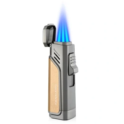 Image of Cgaplus Triple Jet Flame Cigar Lighter Windproof Torch Butane Refillable with Punch Gold (Without Gas)