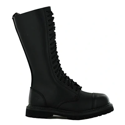 Image of Grinders Hawk King Black 20 Hole Men&#039;s Ladies Safety Cap Steel Toe Boots Leather (UK 11 / EU 45)