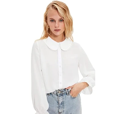Image of Trendyol Women Plus Size Oversize Basic Shirt Collar Woven White