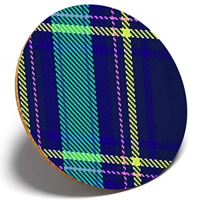 Image of 1 X Blue Tartan Scottish Round Coaster Kitchen Student Kids #16029