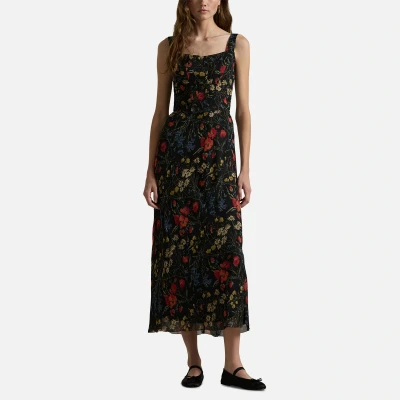 Image of Polo Ralph Lauren Sleeveless Floral Print Chiffon Dress UK 8