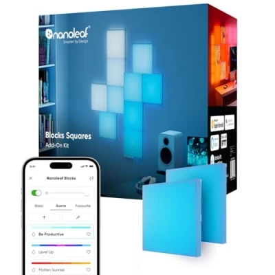 Image of Nanoleaf Blocks Expansion Kit 2 Squares (Requires Starter Kit), RGBW Color Changing Wall Light, Adjustable Colour Temperature 1200K 6500K, Soft Lighting Cozy Ambiance (23.1 x 23.1 cm Each)