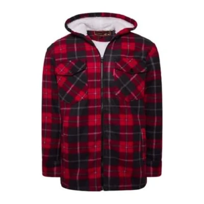 Image of High Mount Unisex/Men&#039;s Fleece Naxter Sherpa Fur Lined Lumberjack Check Hoodie (Red, M)