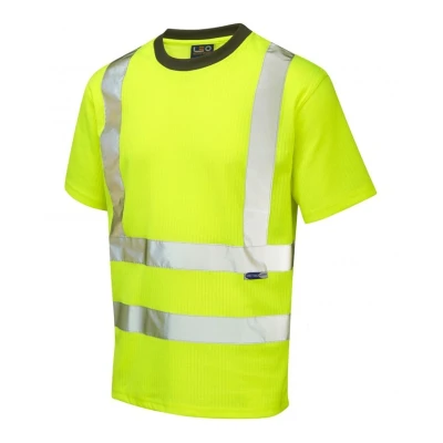 Image of Leo Workwear Newport High Visibility Poly/Cotton Split Hem Design Generous Fit T Shirt, Large, Hi Vis Yellow