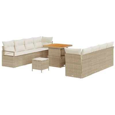 Image of vidaXL 11 Piece Garden Sofa Set with Cushions Beige Poly Rattan Acacia