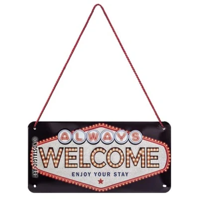 Image of Nostalgic Art Retro Hanging Sign Welcome Gift Idea for Las Vegas &amp; Route 66 fans, Metal Plaque, Decorative vintage design, 10 x 20 cm