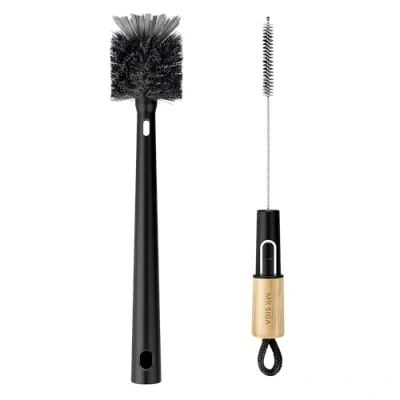 Image of MR.SIGA Baby Bottle Brush, 2 in 1 Straw Cleaner brush with Bamboo Handle, Flexible for Glasswares, Mugs, Straw, Glass Cup, Black, head diameter 6centimetres(2.4 inches)
