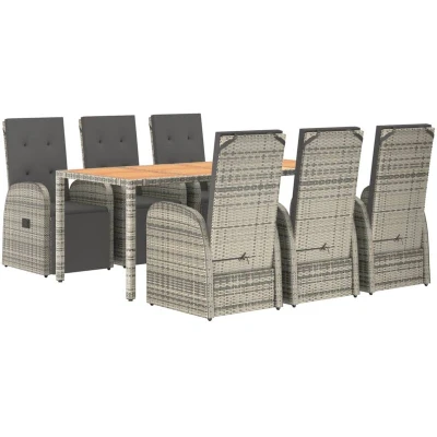 Image of vidaXL 7 Piece Garden Dining Set Grey Poly Rattan&amp;Solid Wood Acacia