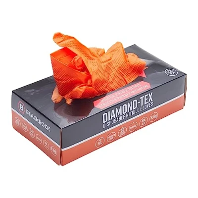 Image of Blackrock Mechanics Diamond Textured Disposable Gloves, 50 Box, Nitrile Engineering, Gripz, Heavy Duty, Medical, Food, Latex Free, Non Sterile, First Aid, Orange, PPE Size Large