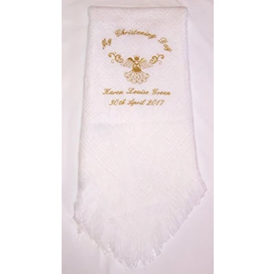 Image of Baby’s Personalised Christening/Baptism/Naming Day Guardian Angel Shawl (Gold)