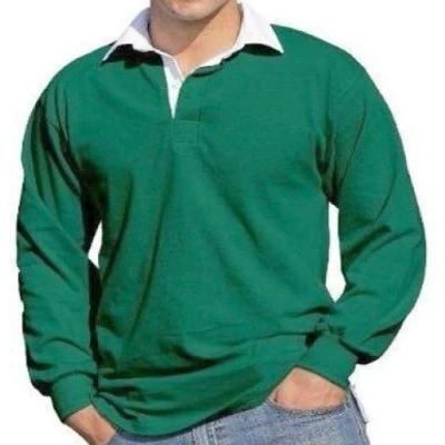 Image of FRONT ROW HEAVY L/S RUGBY SHIRT 18 COLOURS (LARGE 42/44&quot;, BOTTLE GREEN)