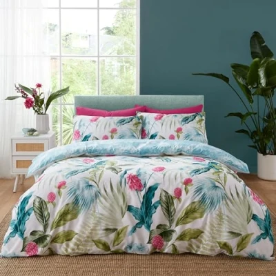Image of Catherine Lansfield Aruba Tropical Floral Single Duvet Set Green