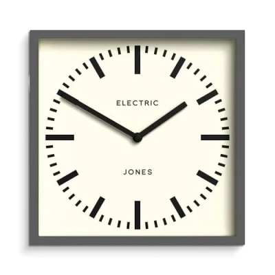 Image of Jones Clocks® Box railway wall clock Square station 25cm Dark grey Cool designer look for kitchen, living room or office
