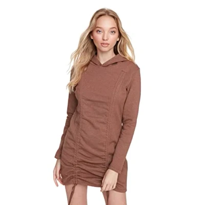 Image of Trendyol Women&#039;s Woman Regular Standard Hood Knit Dress, Brown, M UK