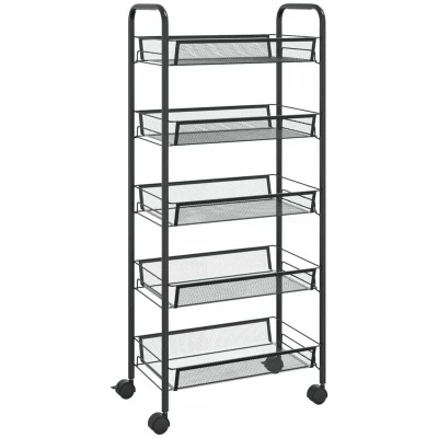 Image of vidaXL 5 Tier Kitchen Trolley Black 46x26x105 cm Iron
