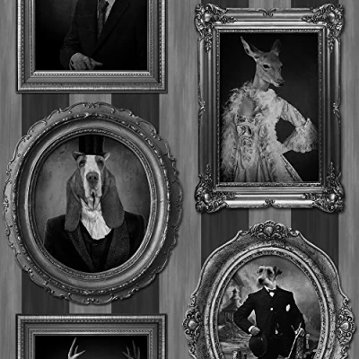 Image of Muriva J59309 Black and White Dogs in Frames Wallpaper 10.05m long x 0.53m wide