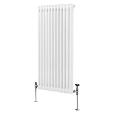 Image of Traditional 2 Column Radiator 1500mm x 562mm Modern Central Heating Heater Gloss White Carbon Steel Vertical Wall Mounted Kitchen Living Room Bathroom Cleaning Brush Fixing Kit &amp; Brackets