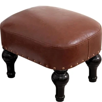 Image of DiicMa Small Footstool Ottoman Leather Upholstered Footrest Wooden Foot Rest Stool Sofa for Living Room (Color : Brown)