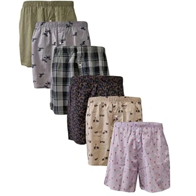 Image of Panzy 6 Woven Boxer Shorts for Men,Loose Comfort Fit Boxers, Cottonblend, Elastic Waistband, Soft &amp; Breathable Underwear, Button Fly (UK, Alpha, S, Regular, 100% Assorted Colours)