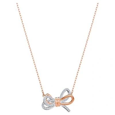 Image of Swarovski Women&#039;s Lifelong Bow Necklace, Finely Cut Stones in White with a Rose Gold Tone Plated Chain, from the Collection