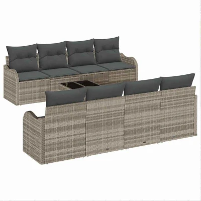 Image of vidaXL 9 Piece Garden Sofa Set with Cushions Light Grey Poly Rattan