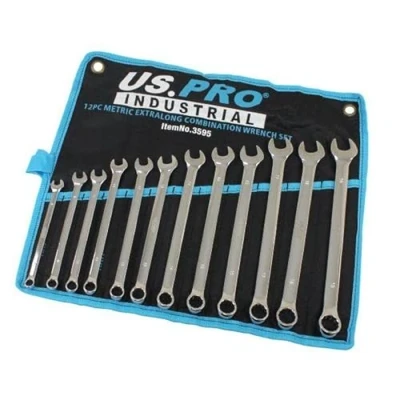 Image of US PRO Industrial 12pc Metric Extra Long Combination Spanners Wrench Set 8 19mm 3595