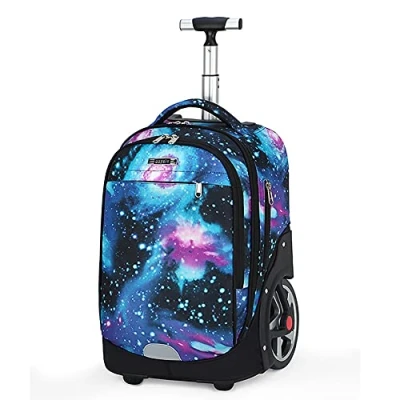 Image of ANSIEDIO Boys Trolley School Bag, Waterproof Rucksack Backpack Bookbag Bag with Wheels (Starry Green)