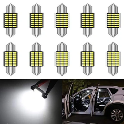 Image of KATUR 31mm Festoon C5W Led Bulbs 6000K White Light Super Bright Chipsets Canbus Error Free for 3175 DE3175 DE3021 3022 3021 Interior Dome License Plate Door Lights (10pcs,White)