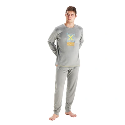 Image of Munich Mens long sleeved round neck velvet pajamas MU3 Grey Size X Large