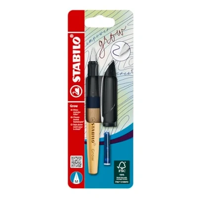 Image of STABILO Climate Neutral Fountain Pen Grow Pack of 1 Blueberry Blue/Beech Wood including Blue Ink Cartridge