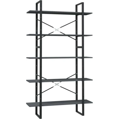 Image of vidaXL 5 Tier Book Cabinet Grey 100x30x175 cm Pinewood