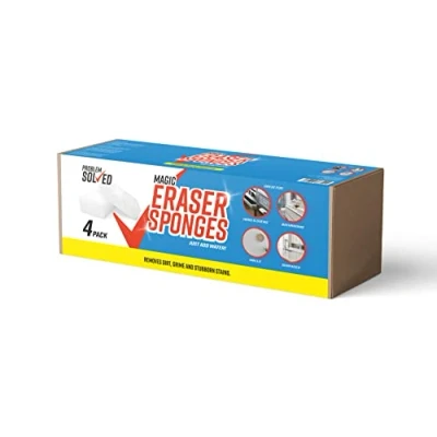 Image of Problem Solved Magic Eraser Sponge 4 Pack Multi Functional Melamine Pads for Kitchen Household Cleaning Stain Mark Removal No Need Chemicals, White