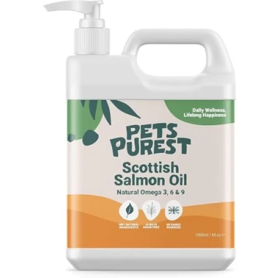 Image of Pets Purest Scottish Salmon Oil for Dogs, Cats, Horse, Ferret &amp; Pet Pure Omega 3, 6 9 Fish Food Treats Supplement Natural Coat, Immune Support, Itchy Skin, Joint Brain Health (2500ml)