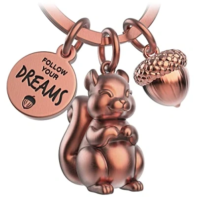 Image of FABACH Squirrel Keyring Skippy with Engraving Cute Lucky Charm as Motivation Gift for Girlfriend Follow Your Dreams, Antique silver, standard size, Casual