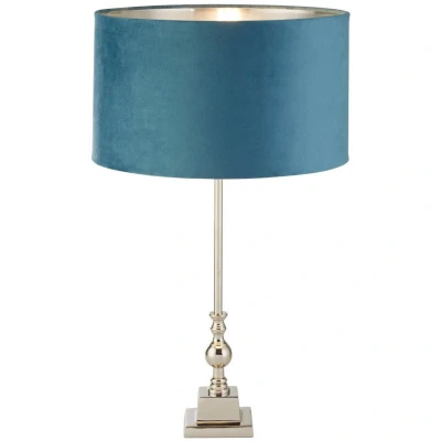 Image of Whitby Table Lamp Chrome, Teal Velvet Shade