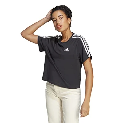 Image of adidas Sportswear Essentials 3STRIPES Single Cropped Print Tshirt Black white, Women&#039;s, Size: XXL, white