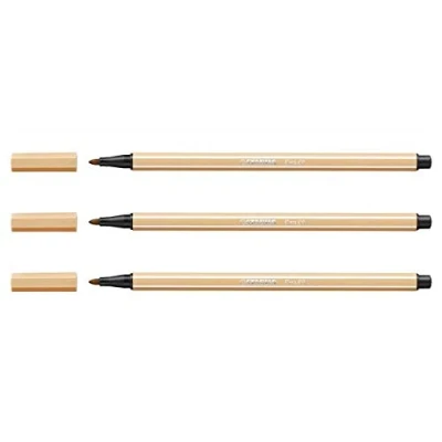 Image of STABILO Pen 68 Felt Tip Drawing Pens Medium Bullet 1 mm Light Ochre Pack of 3aa