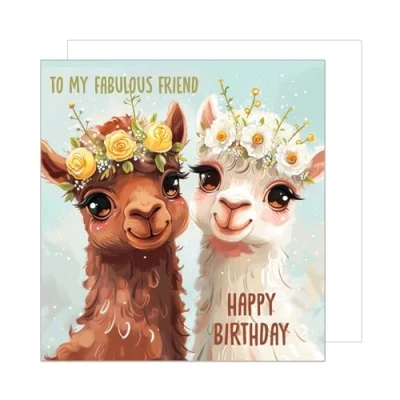 Image of Edition Seidel Premium Square Birthday Card with Envelope. Greeting Saying Happy to my Fabulous Friend For Her or Him Female Girlfriend Colleague Lama (GQ243 SW024)