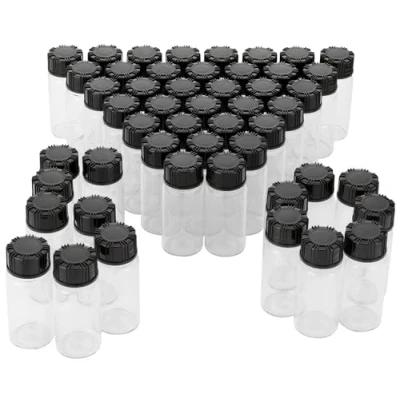 Image of Pxyelec Pack of 50 10ml Clear Glass Bottles Screw Cap Empty Vials Sample Black Plastic