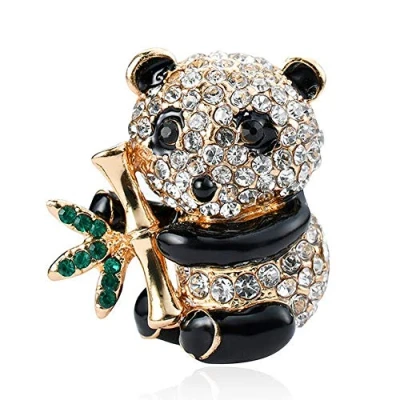 Image of Elegant Enamel Crystal Rhinestones Black and White Panda with Bamboo Pattern Brooch Pin Lapel Pins for Unisex Child Women&#039;s Clothing Scarf Decor