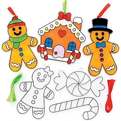 Image of Baker Ross Christmas FE935 Gingerbread Suncatcher Decorations Pack of 10, Assorted