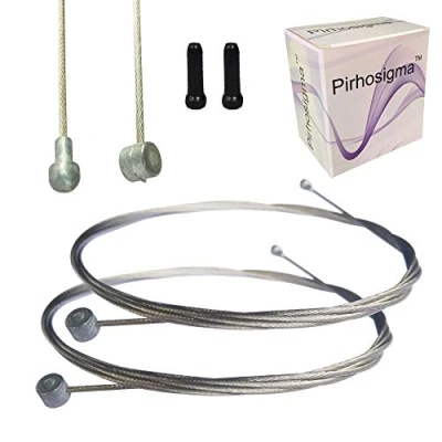 Image of Pirhosigma 2 PCs 2m Long Universal Bicycle Bike Replaceable Brake Inner Wire Cable for Mountain Road MTB + Black Alloy Cap End Tip Crimp