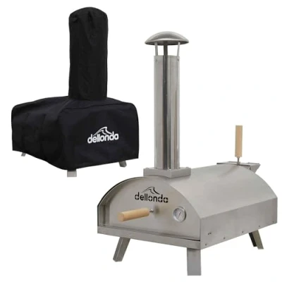 Image of Dellonda Portable Wood Fired Pizza Oven and Smoking Oven, Stainless Steel, Supplied with Weatherproof Cover/Carry Bag DG219