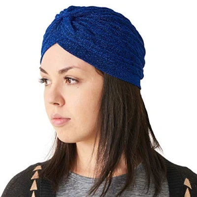 Image of CHARM Casualbox Glitter Fashion Turban Hat Twist Boho Headwrap Arabian Festival Chemo Blue