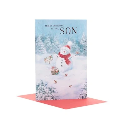 Image of UK Greetings Christmas Card for Son Snowman Design
