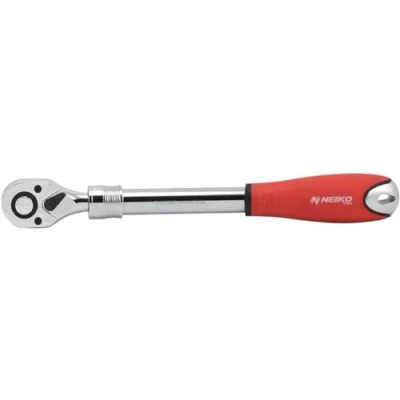 Image of NEIKO 03068A 1/2 Inch Drive Extendable Ratchet Handle 72 Tooth Reversible Ratcheting Feature w/Soft Grip 12 to 17 Lengths, Red