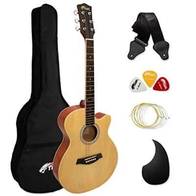Image of TIGER ACG1 NT34 3/4 Size Acoustic Steel String Guitar Small body for Ages 9+ with Bag, Strap, Spare Strings and Plectrums Natural Now 6 Months Free Lessons Included