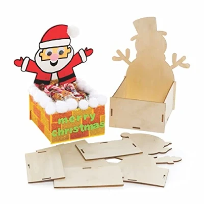 Image of Baker Ross FC113 Christmas Wooden Box Kits Pack of 3, Crafts to Make and Decorate, Your Own Decorations