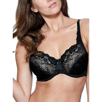 Image of Charnos Rosalind Bra 165010 Underwired Non Padded Full Cup Lace Secret Support, Black, 34D