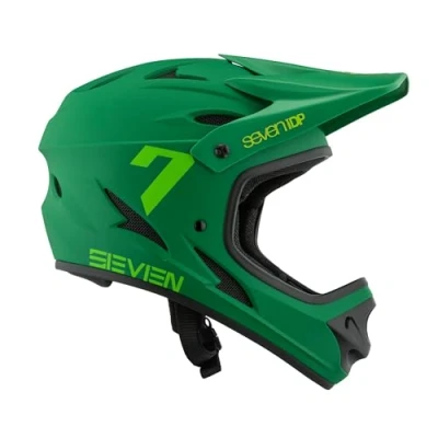 Image of 7 iDP M1 MTB Mountain Bike Full Face Lightweight Vented Bicycle Helmet (Forest Green, Youth Medium)